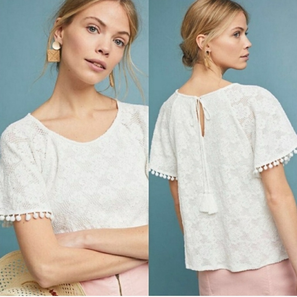 Anthropologie Eri and Ali‎ White Bianca Lace Top Small